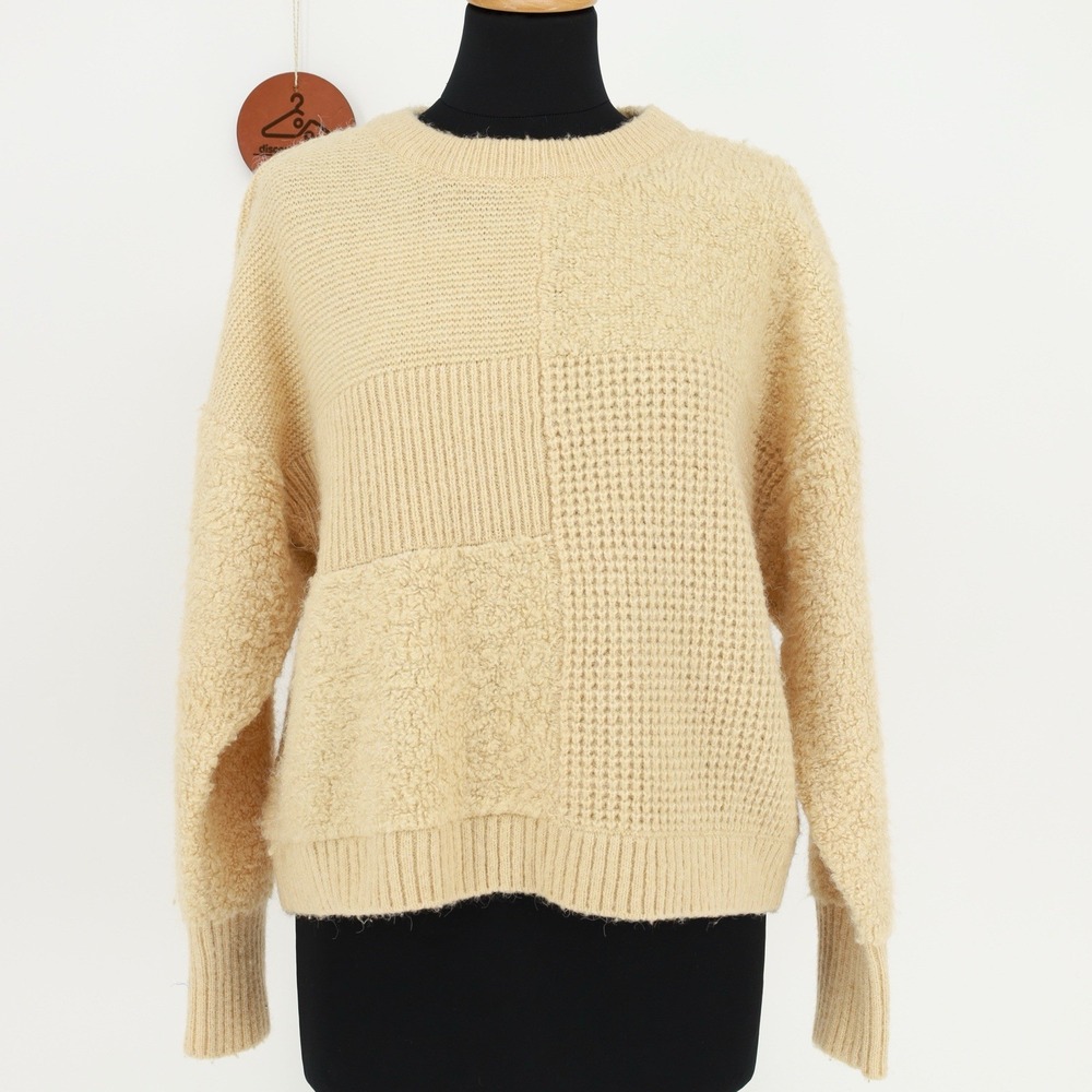 DESIGN HISTORY Boxy‎ Crewneck Pullover Knit Patchwork Sweater Wool Blend Large